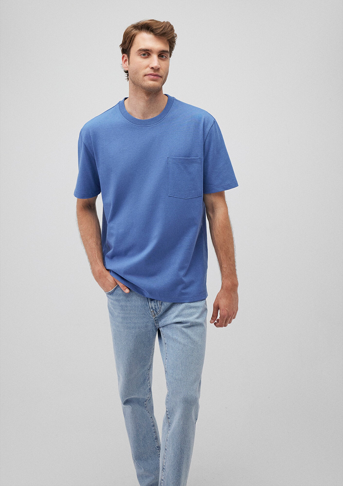 Basic Blue T Pocket Detailed Blue Basic T-Shirt Mavi