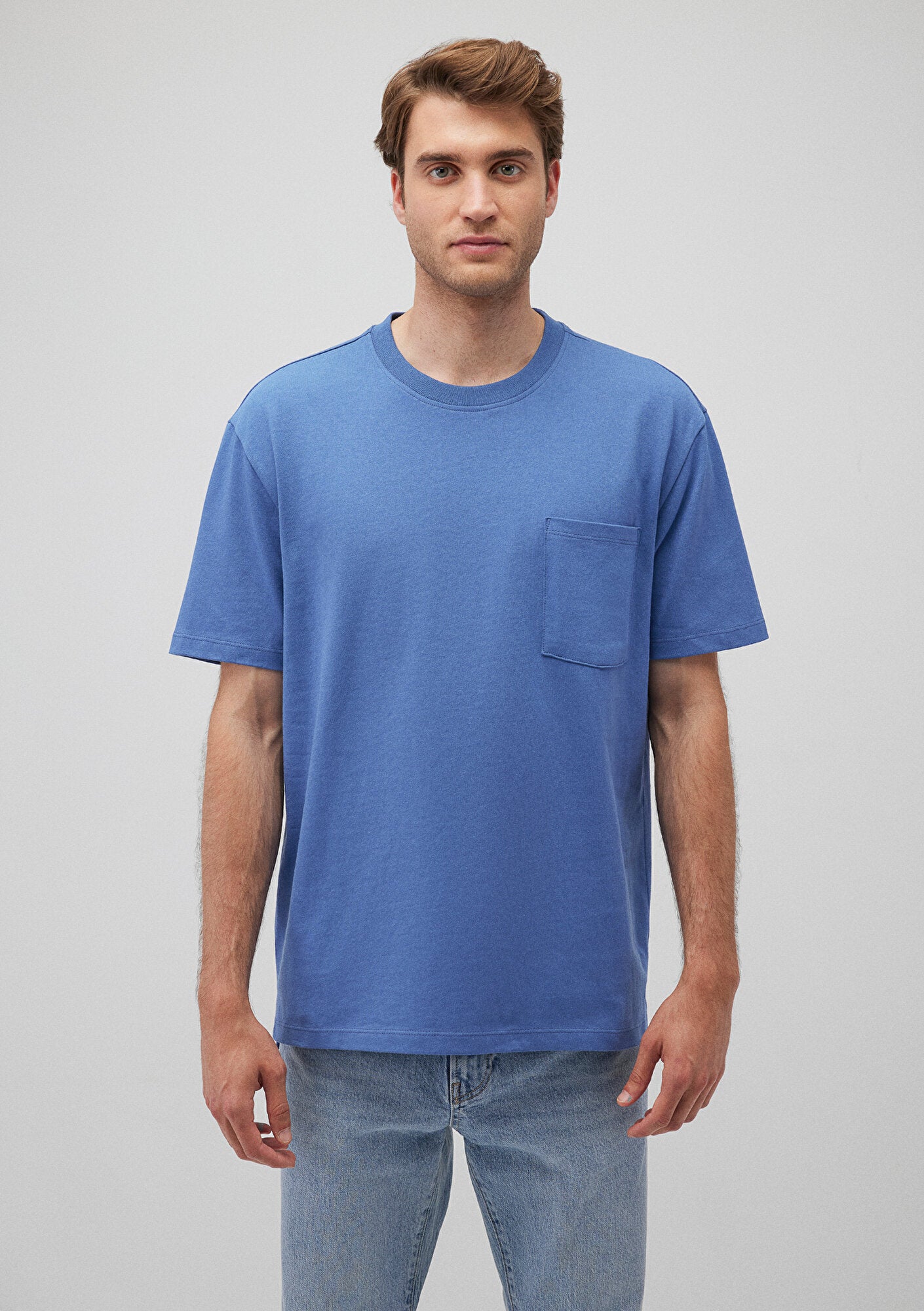 Basic Blue T Pocket Detailed Blue Basic T-Shirt Mavi