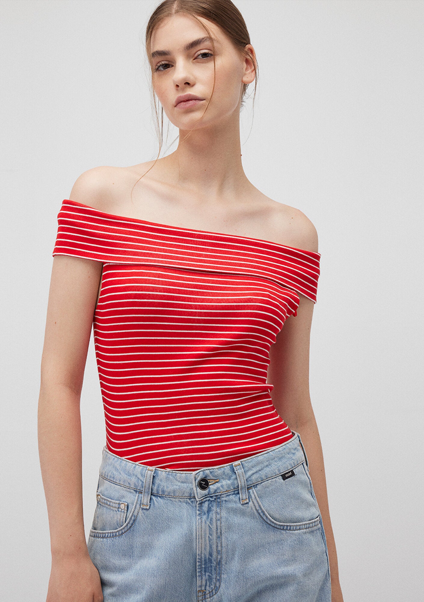 Off Shoulder Rödr Off Shoulder Red Top Mavi