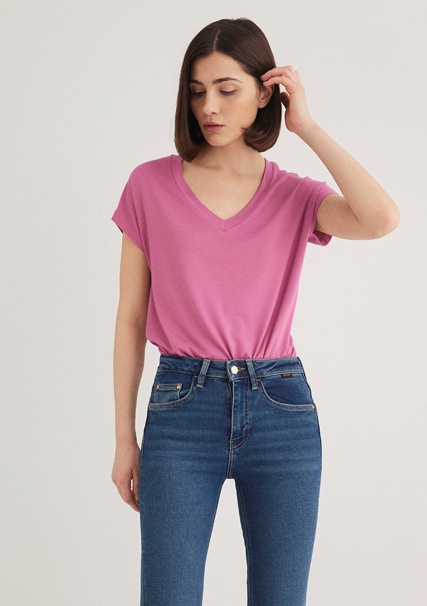 Pink Variant Pink Basic T-Shirt Mavi