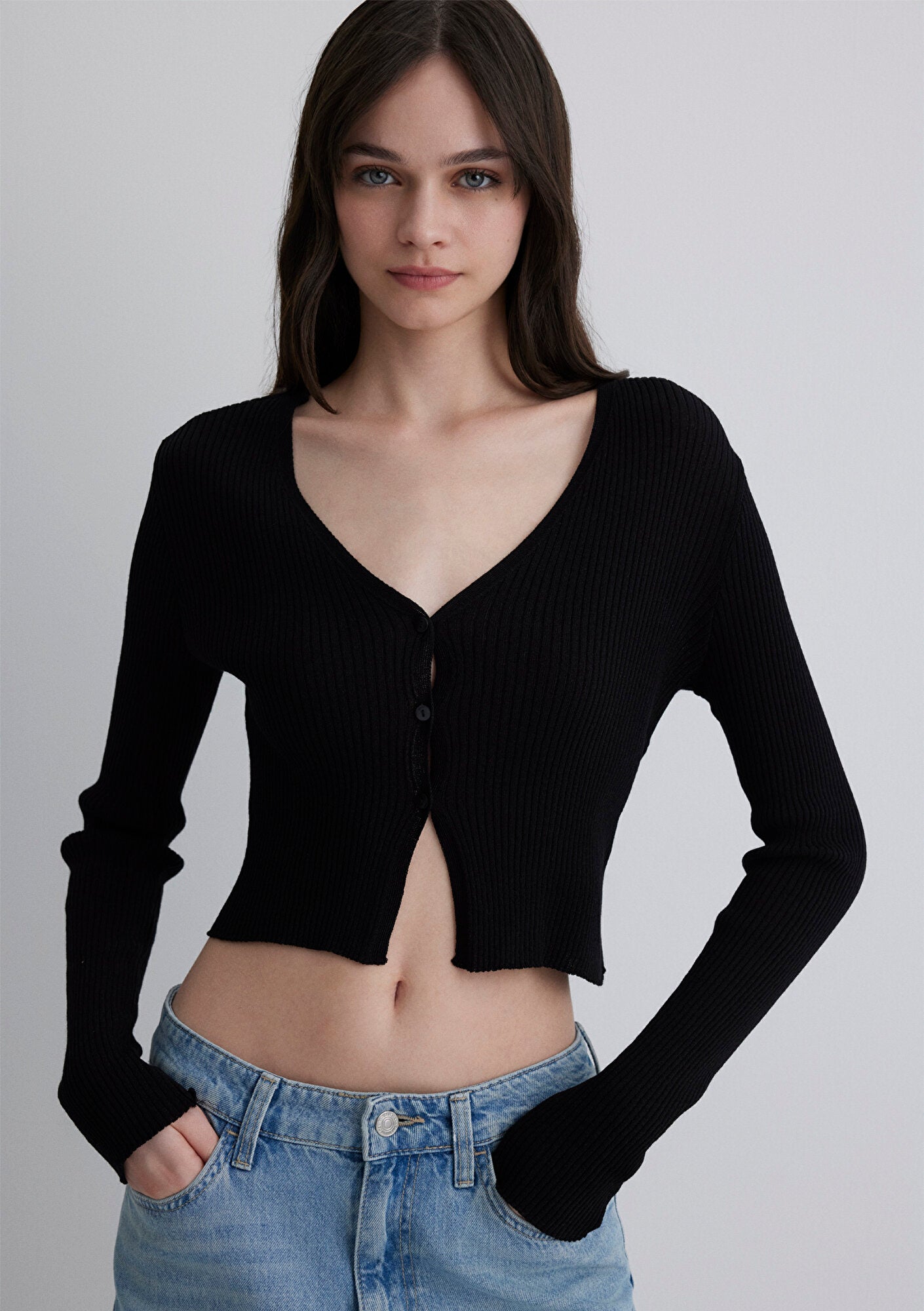 Black Crop Cardigan Mavi
