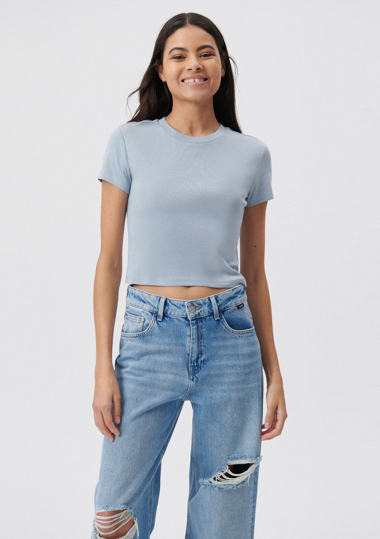 Basic Blue T Crew Neck Blue Basic T-Shirt Mavi