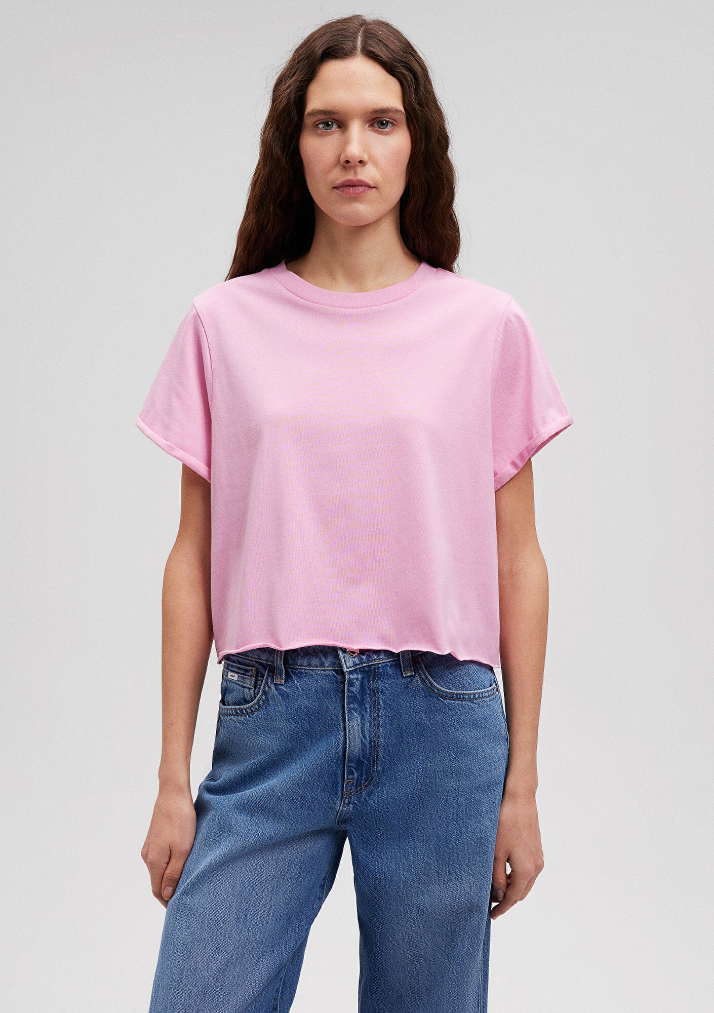 Pink Variant Crop Pink Basic T-Shirt Mavi